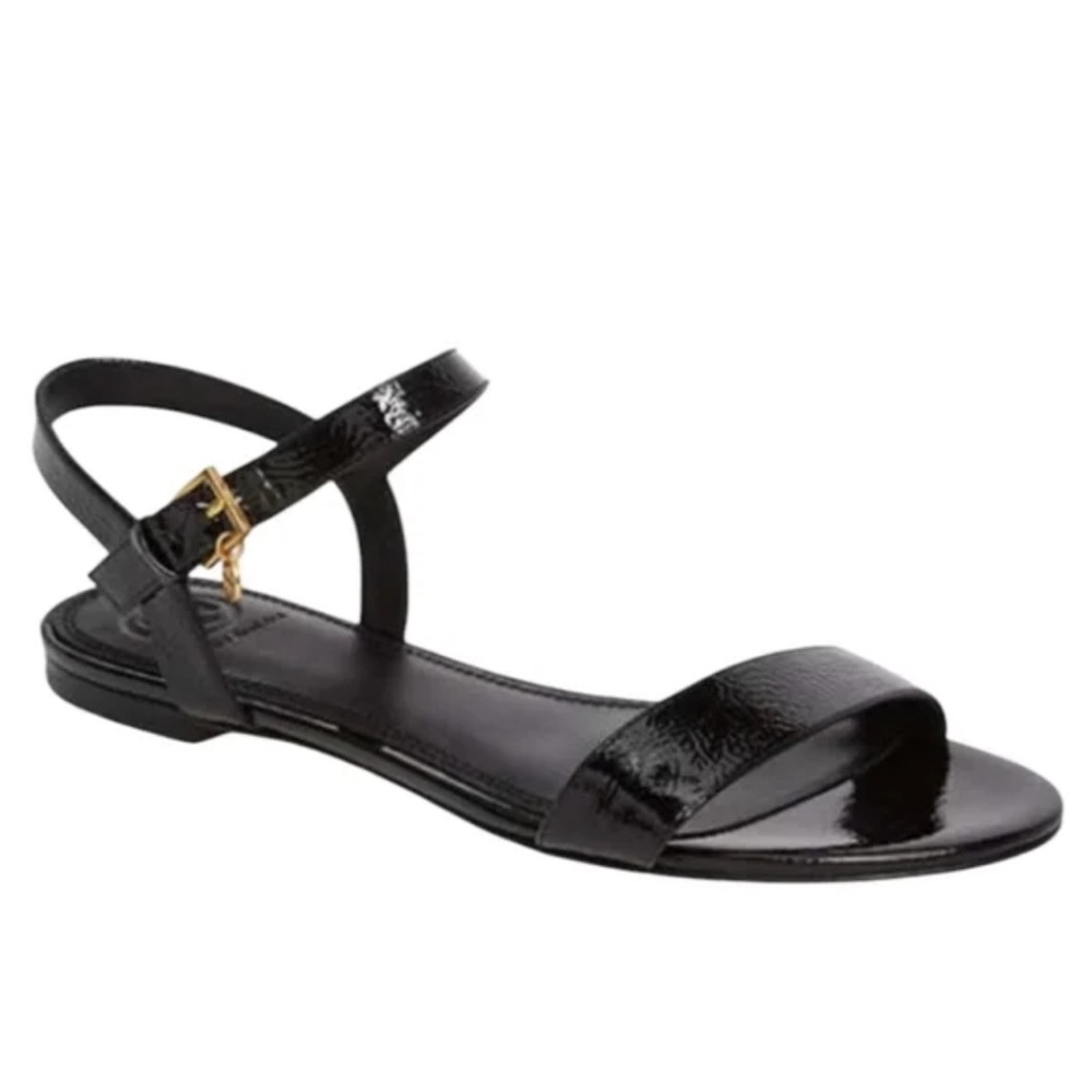 Tory Burch Women’s Laurel Black Patent Leather Flats Ankle Strap Sandals Size 9